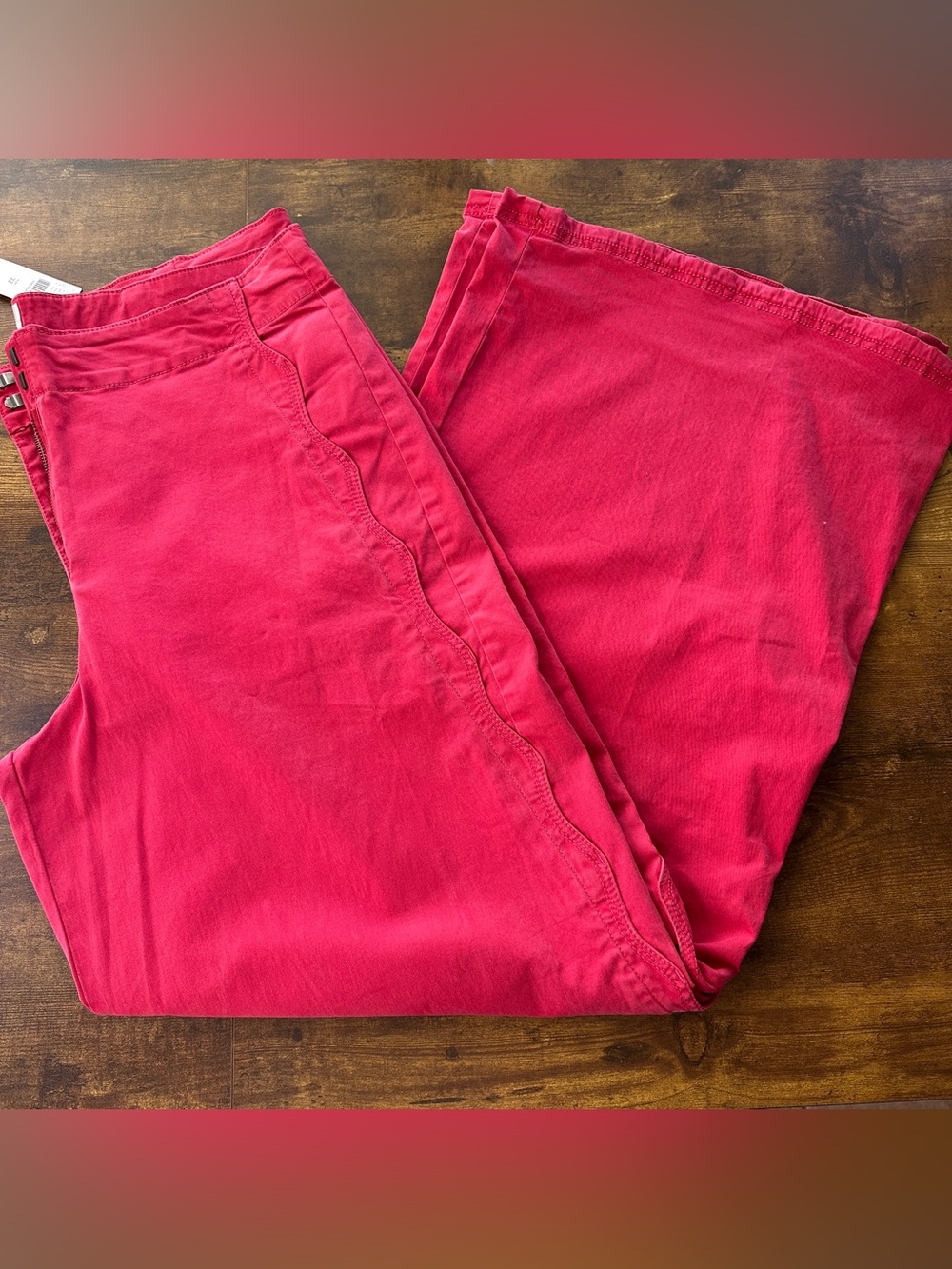 NWT Anthropologie Maeve Colette Scalloped Pocket Wide Leg Pants Pink Size 32